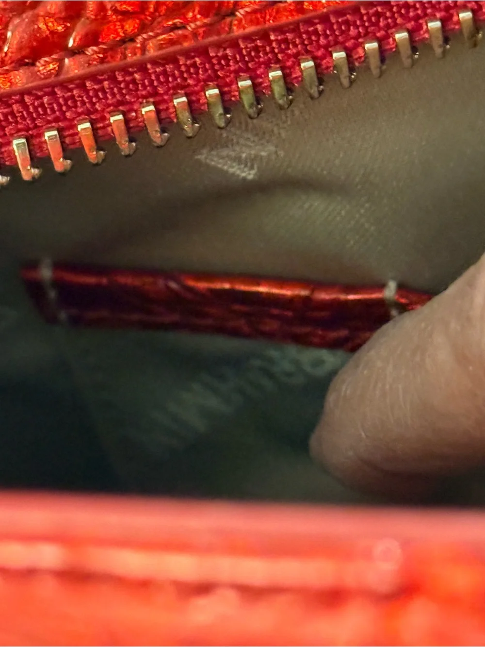 Glossy Red Croc-Embossed Satchel with Gold Accents teal leather